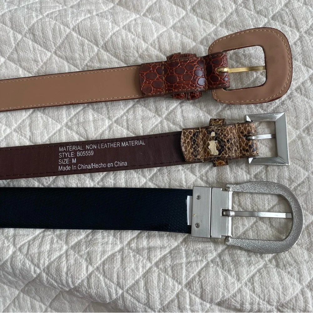 Bundle of 3 Classic Brown, Tan Croc Snakeskin Pattern Belts Animal Print Medium